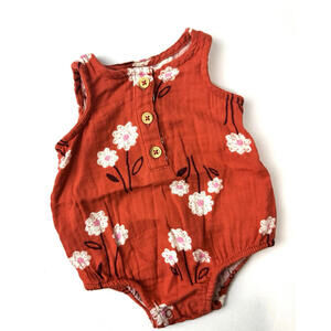 Cat & Jack Baby Girls Burnt Orange Floral Tank Romper Size - Newborn